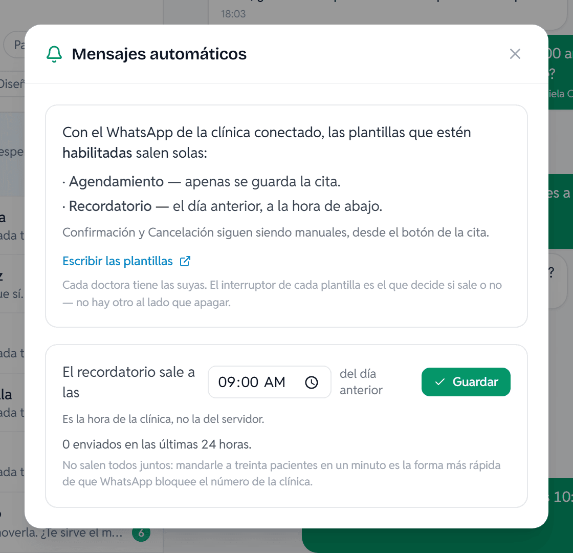 Configuración de mensajes automáticos en Kiroku: agendamiento, recordatorio y la hora a la que sale